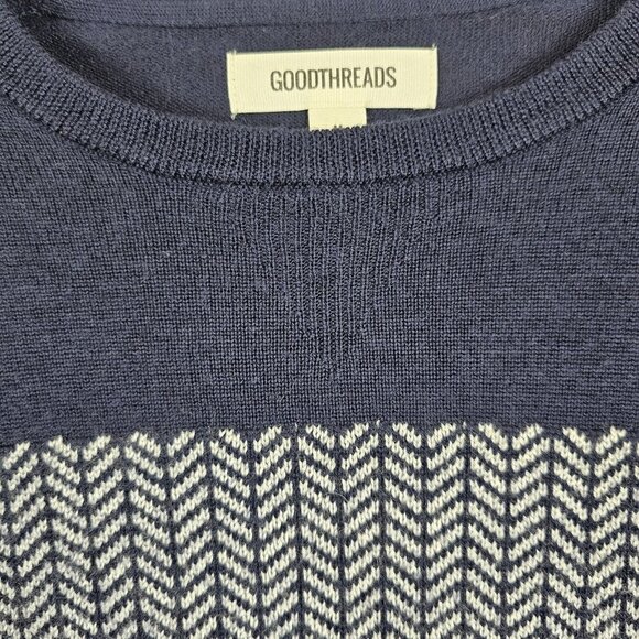 Grandpacore Dad M Normcore Knit Chevron Navy Gray Wool Blend Sweater Work Office - Picture 4 of 16